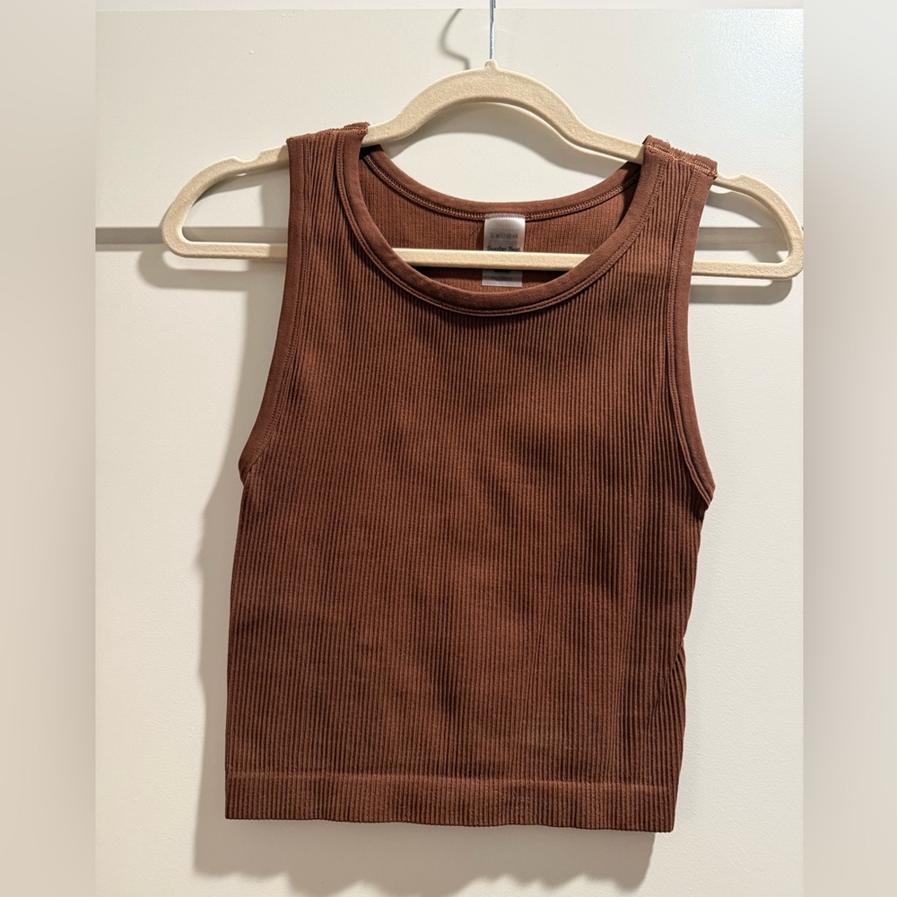 SUNDAY BEST Brown Ribbed Tank Top